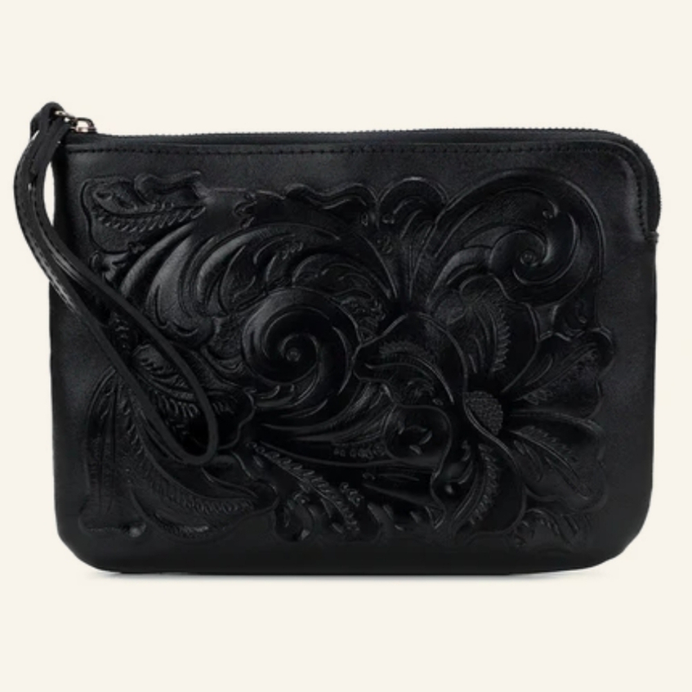 Patricia Nash Black Tooled Cassini Wristlet